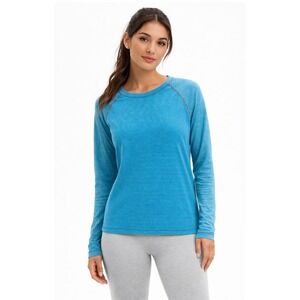 Danskin Now Womens XL Blue Striped Long Sleeve Activewear Top with Thumbholes